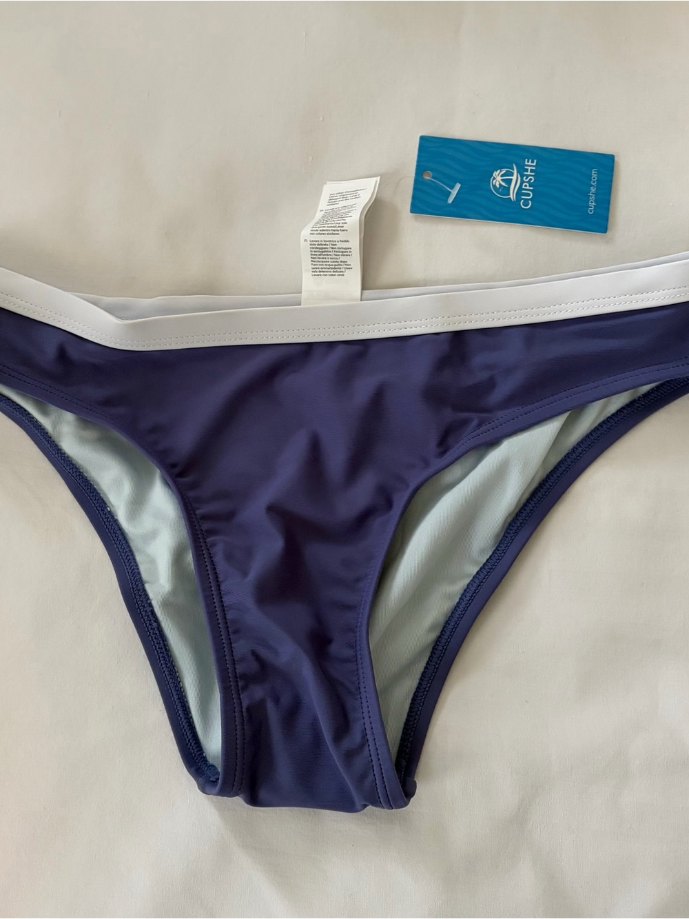 Cupshe Navy Bikini Bottom with White Trim